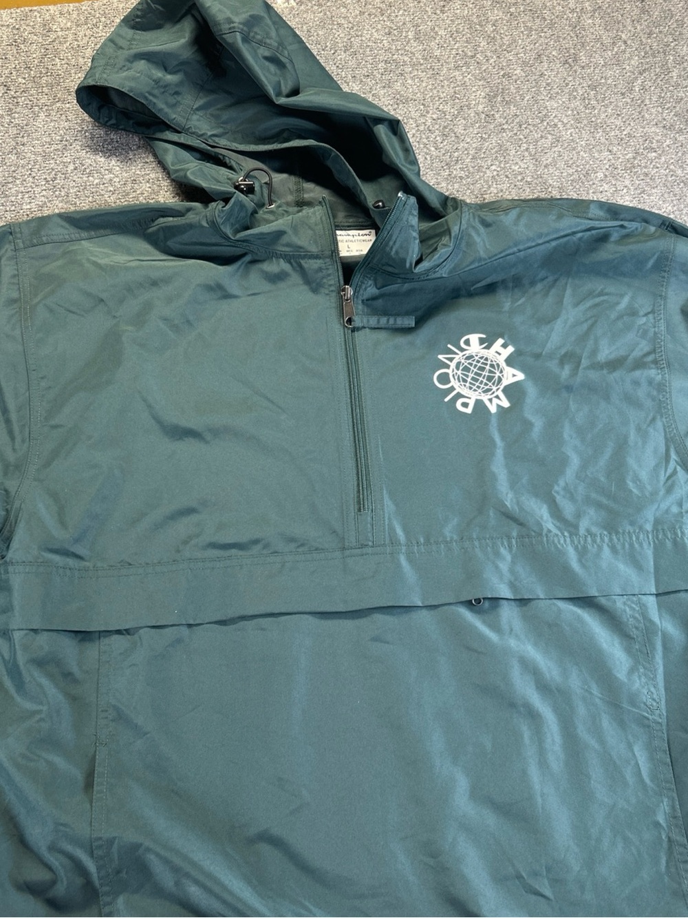 Champion Men's Dark Green Lightweight Hooded Shirt Jacket pullover front pocket